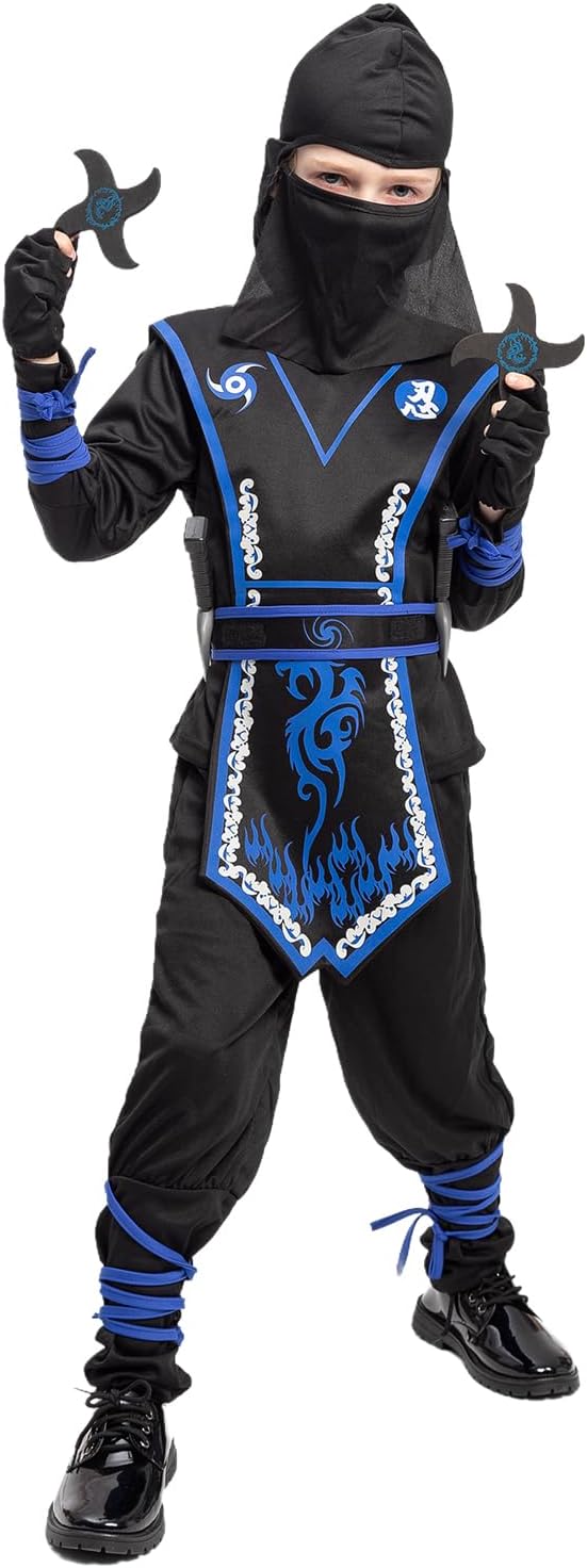 Kids Ninja Costume Set with Accessories for Boys Halloween Dress Up