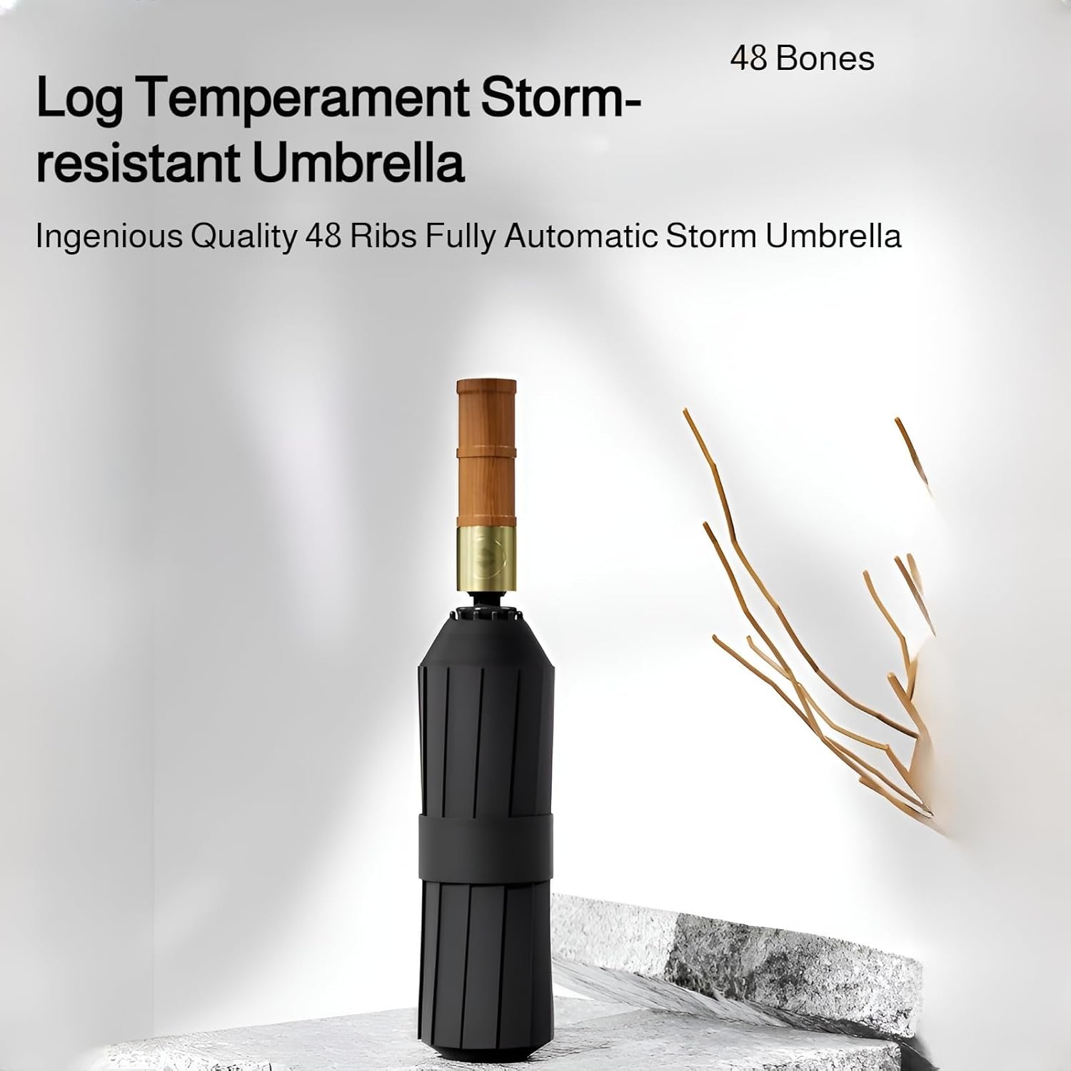 Mokcoliy Auto Open Wooden Umbrella with 48-Rib Frame and 4-Layer Coating