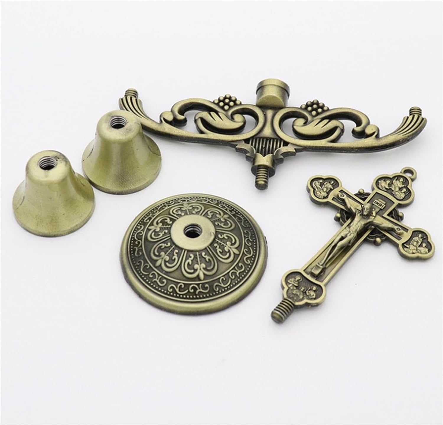 3 Arm Candlestick Holder with Crucifix Design Bronze 13x12cm