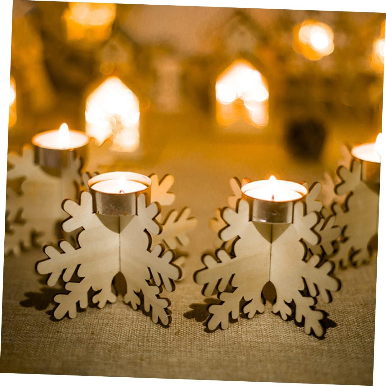 CIMAXIC Christmas Snowflake Candle Holders 6PCS Wooden Tea Light Stands