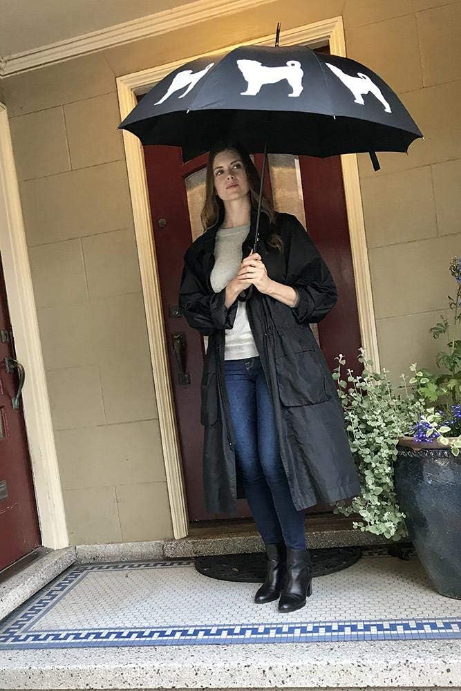 Premium Pug Rain Umbrella - White on Black Design