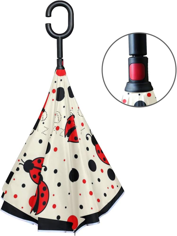 MRMIAN Ladybugs Windproof Stick Umbrella with Hook