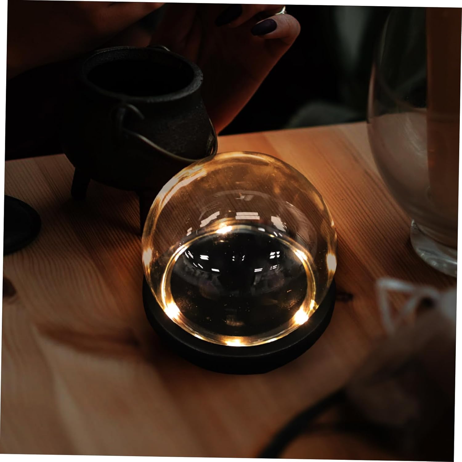 Oval Glass Bell Jar with Wooden Base LED Light