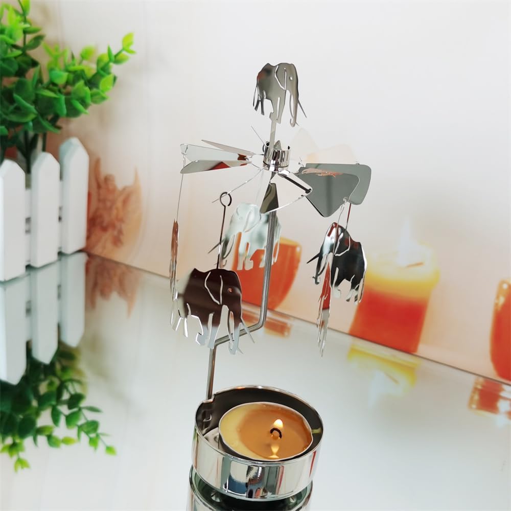 Rotary Candle Holder Spinning Tea Light Carousel Elephant Decor