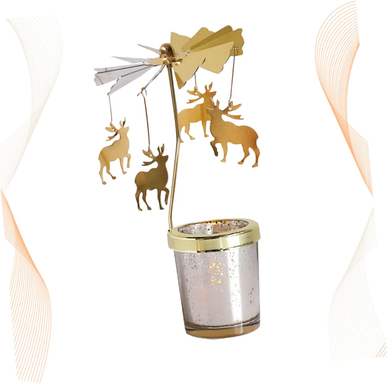 Rotating Candle Holder with Gold Spinning Deer
