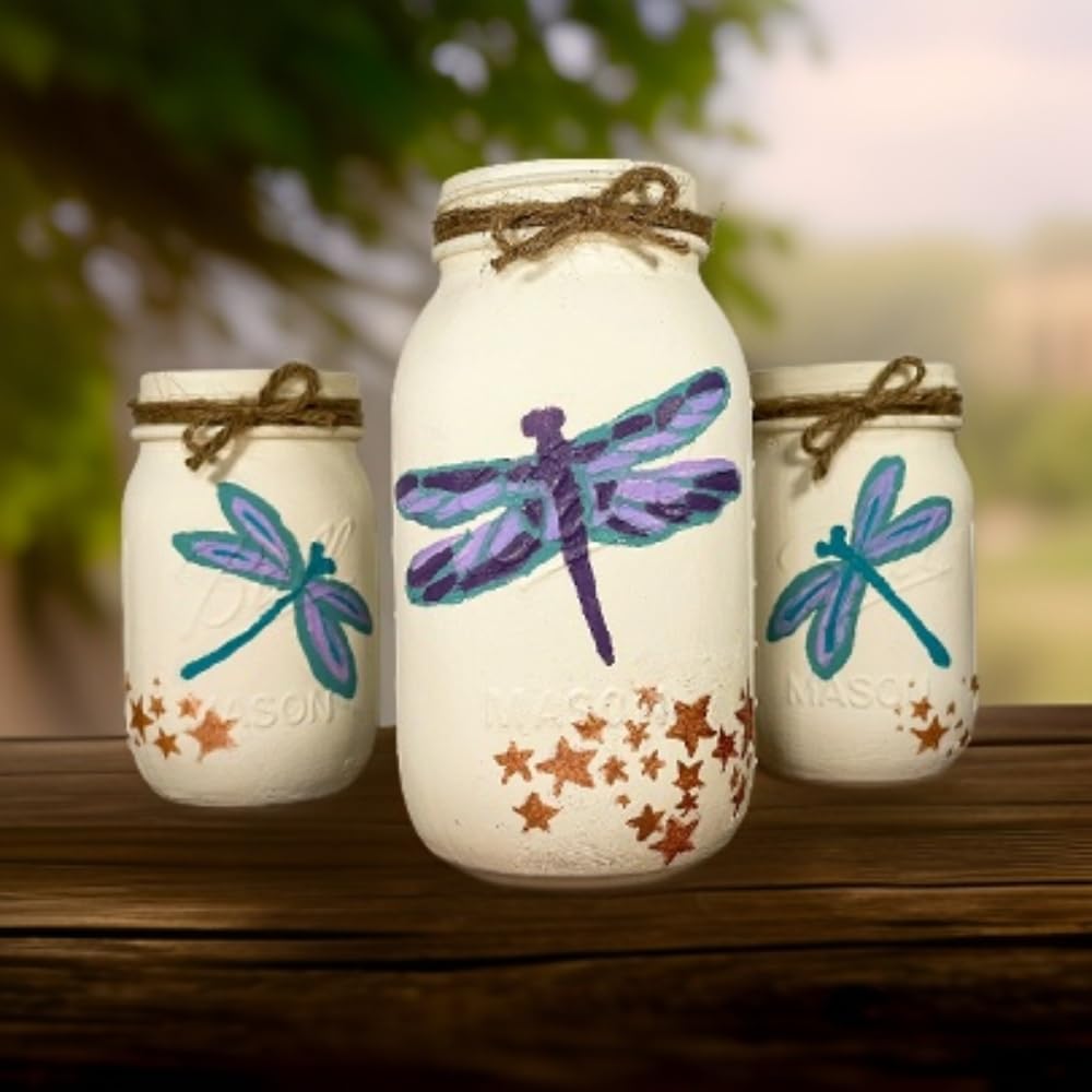 Redwood Home Dragonfly Painted Mason Jars Set of 3