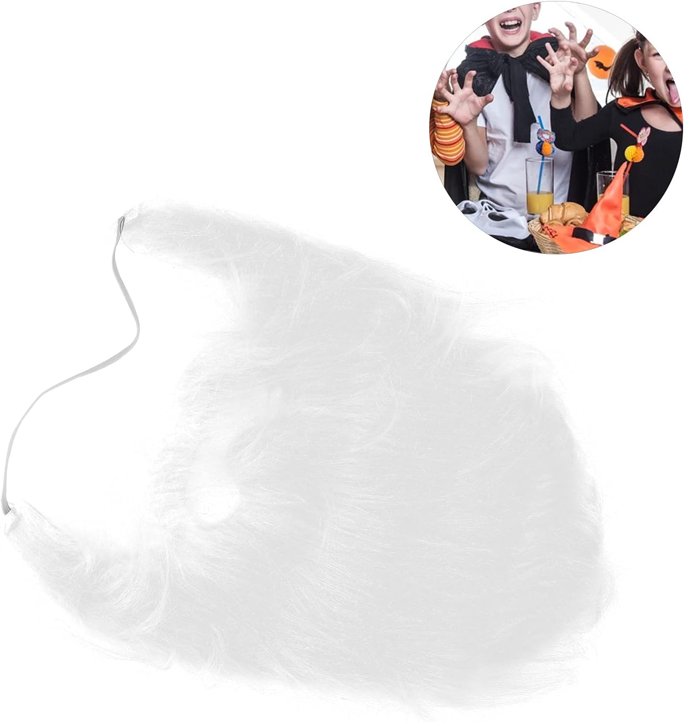 White Plush Fake Beard with Elastic Band for Costume