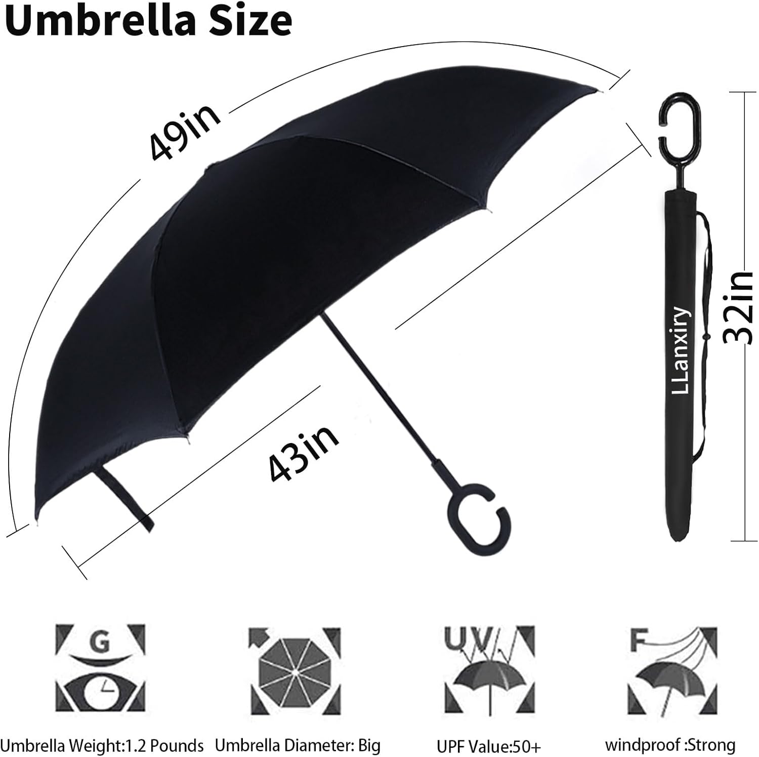LLanxiry Inverted Umbrella with C-Shaped Handle