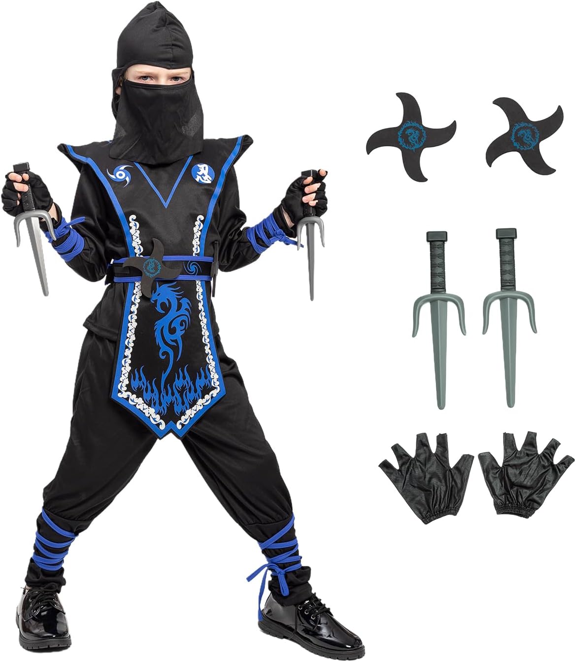 Kids Ninja Costume Set with Accessories for Boys Halloween Dress Up