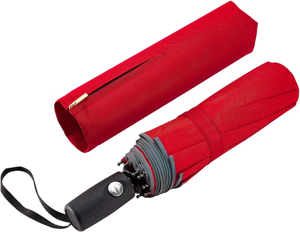 FDJASGY Windproof Travel Umbrella with Reflective Stripe and Zipper Pouch
