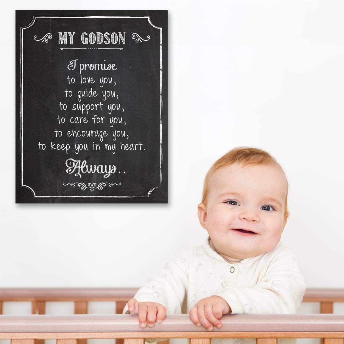 My Godson - Baptism Christening Art Print Chalkboard Style 11x14 Unframed Baby Boy Gift