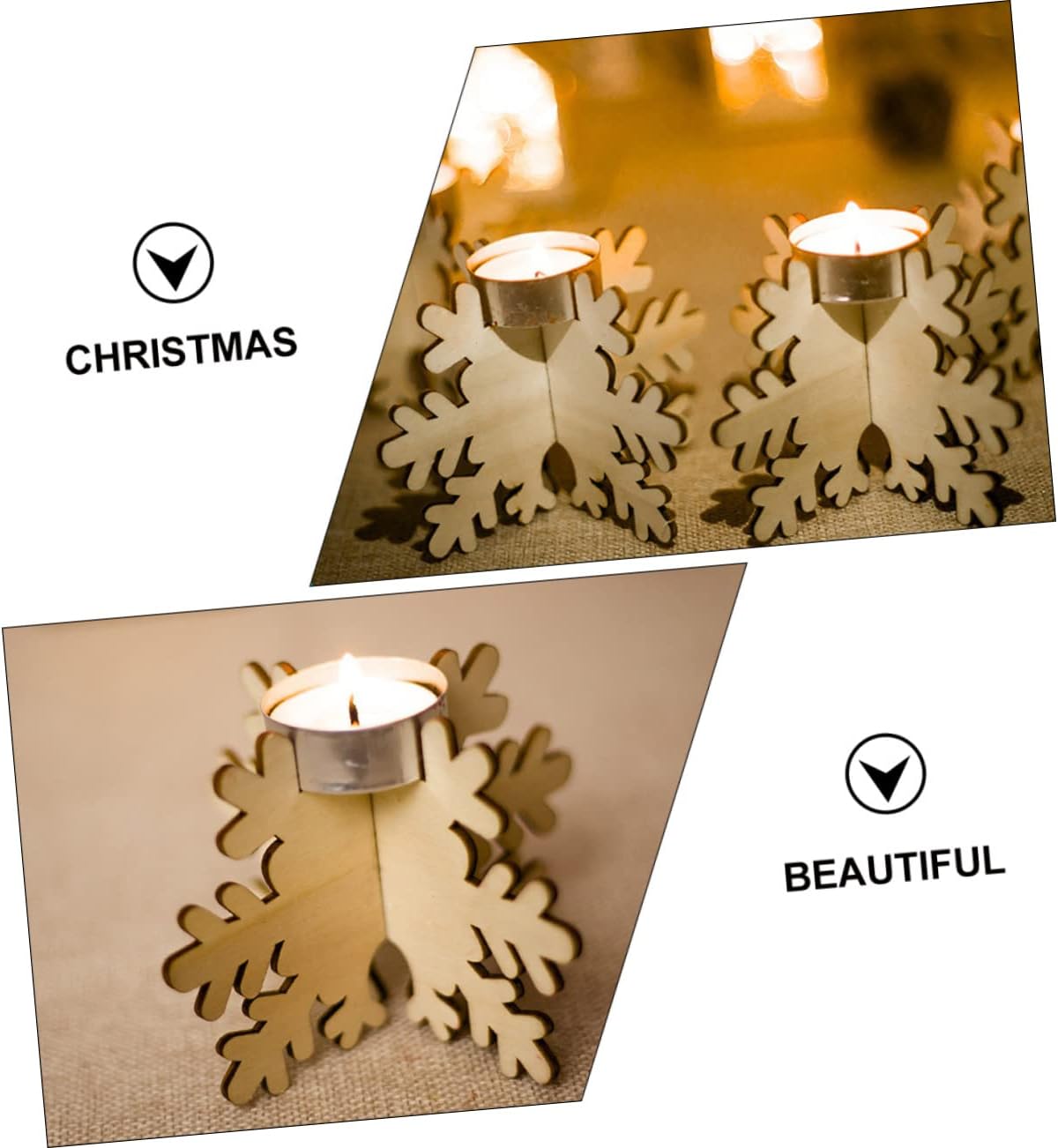 CIMAXIC Christmas Snowflake Candle Holders 6PCS Wooden Tea Light Stands