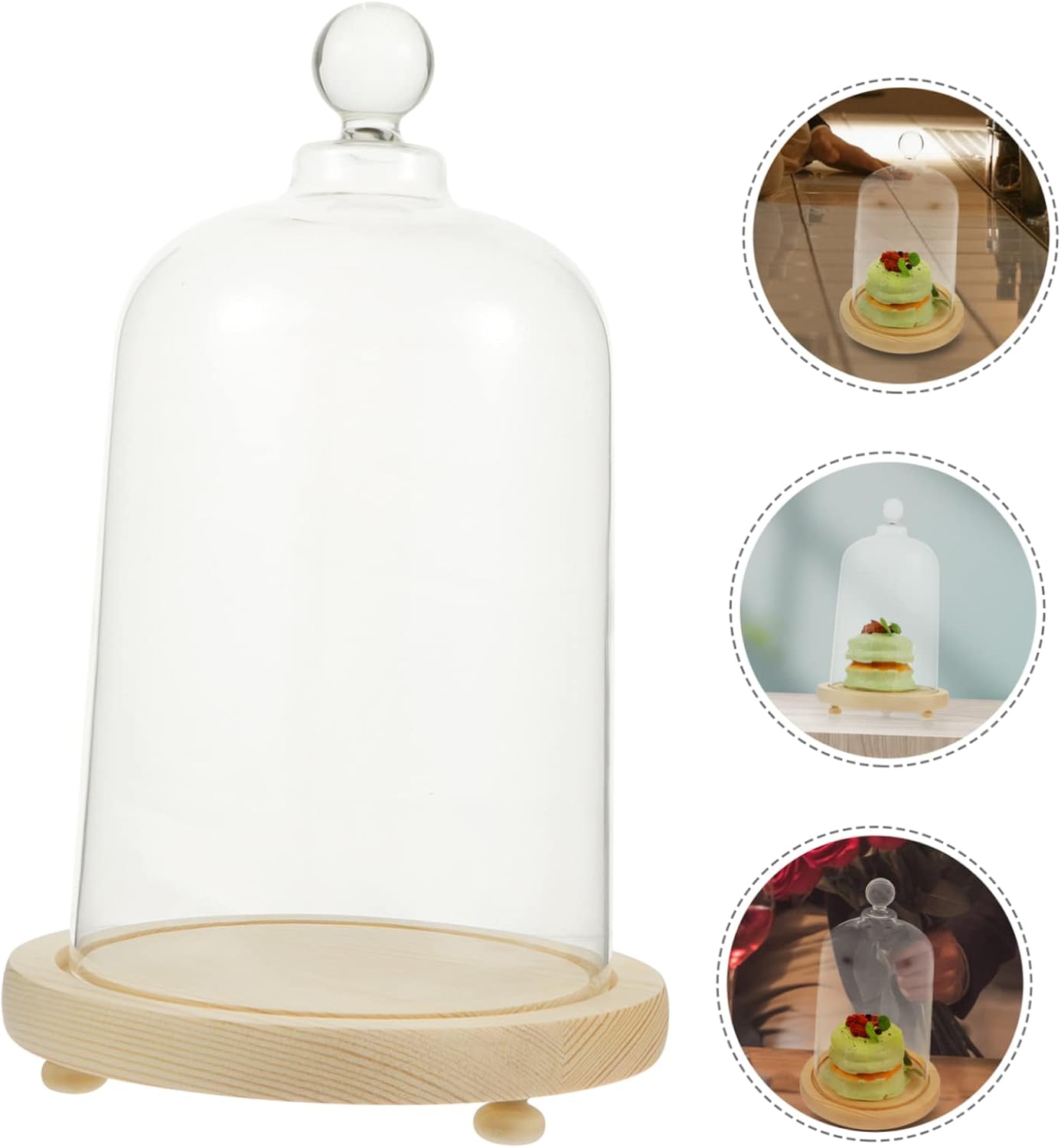 DOITOOL Clear Glass Dome Cloche with Wood Base