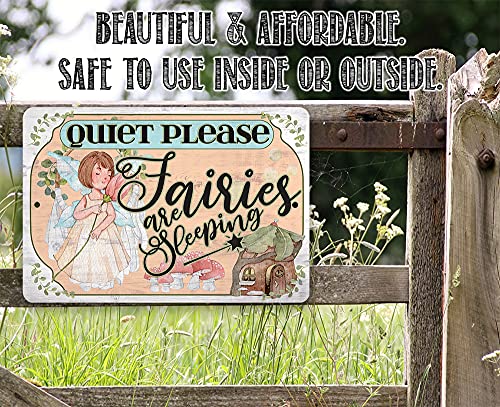 Quiet Please Fairies - 8x12 Wooden Look Metal Sign