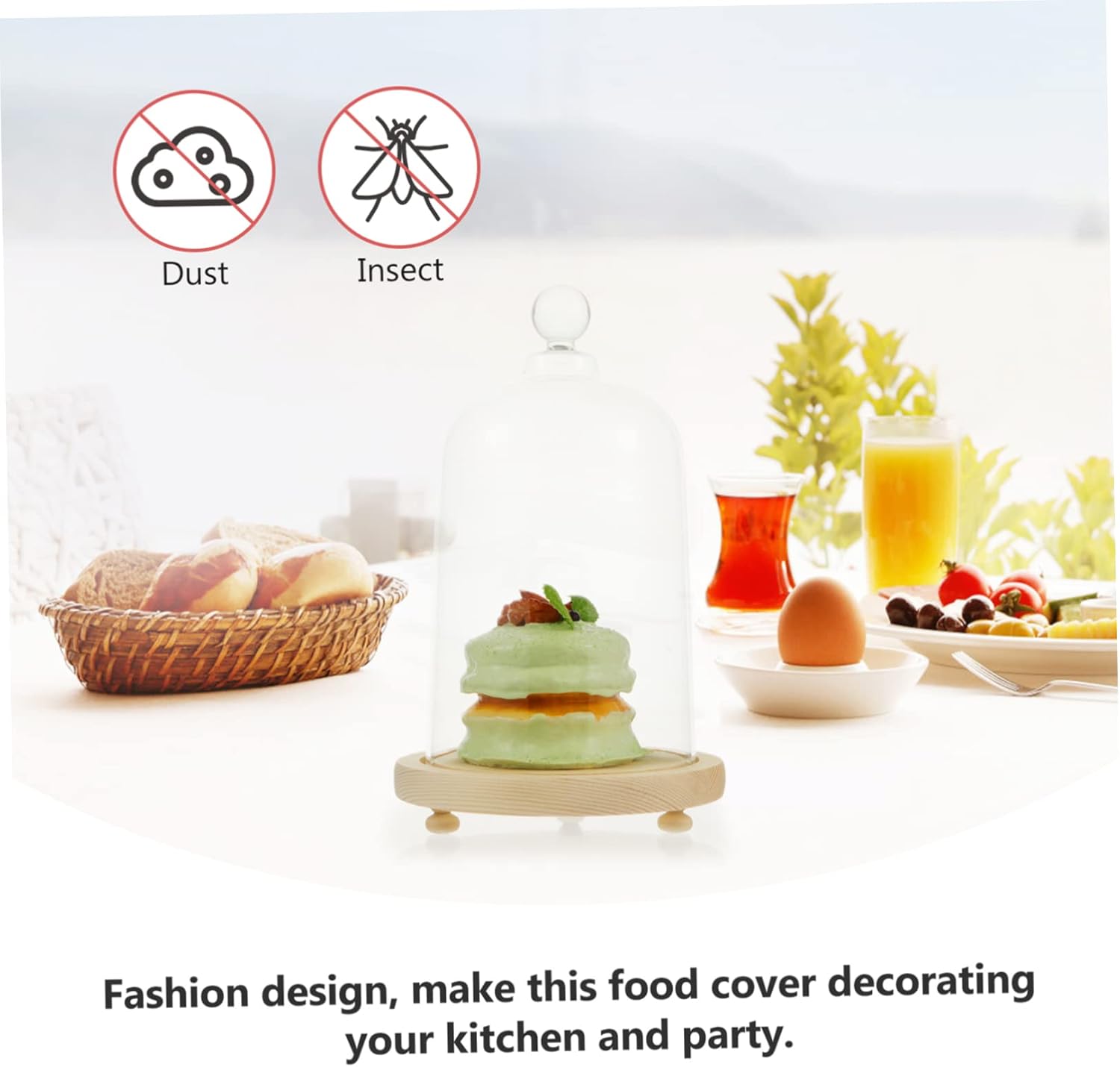 DOITOOL Clear Glass Dome Cloche with Wood Base