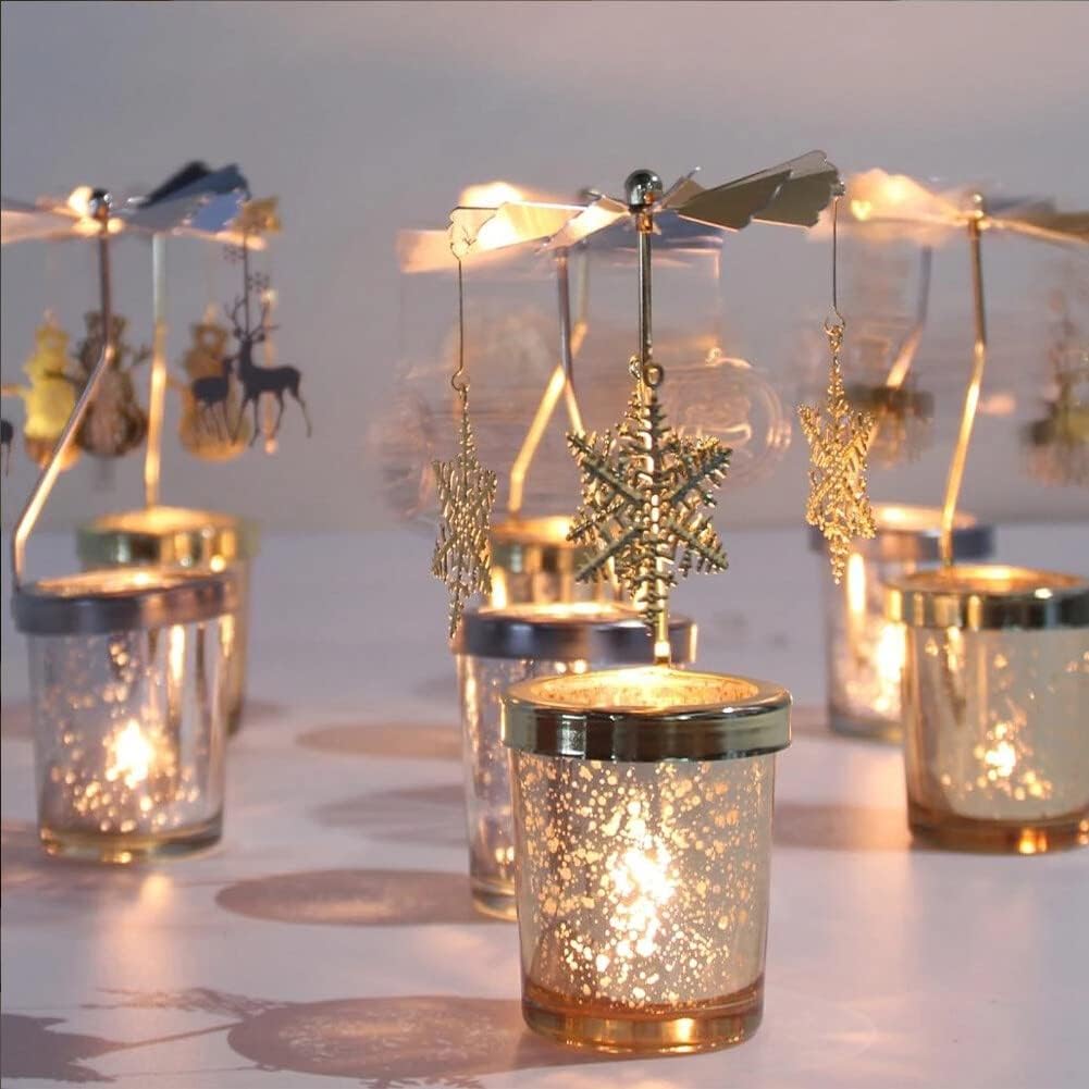 Eforcase Silver Spinning Candle Holder with Glass Cup