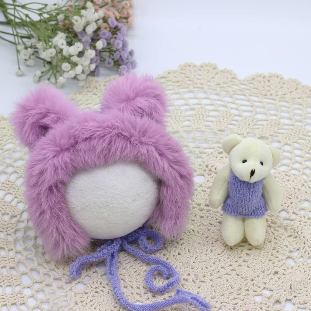 Vemonllas Baby Photo Props Teddy Bear Hat Wrap Blanket Set