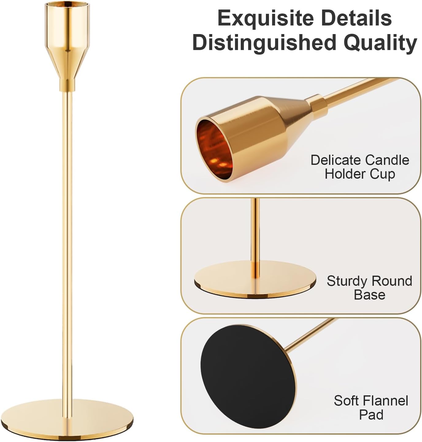 NLBTW Gold Taper Candle Holders Set of 3