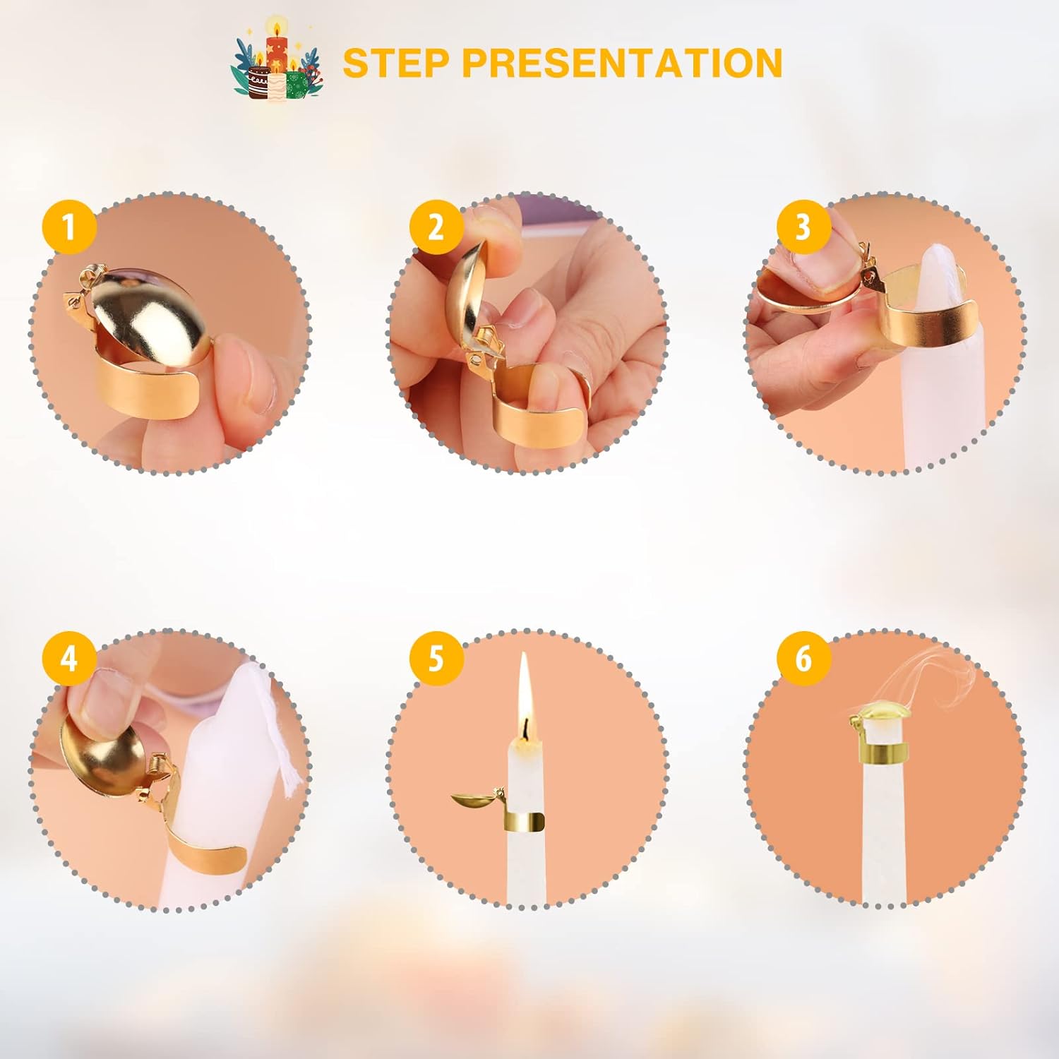 LILANGLI Swedish Candle Extinguishing Ring Set - 8 Pcs Gold Automatic Wick Snuffer Kit