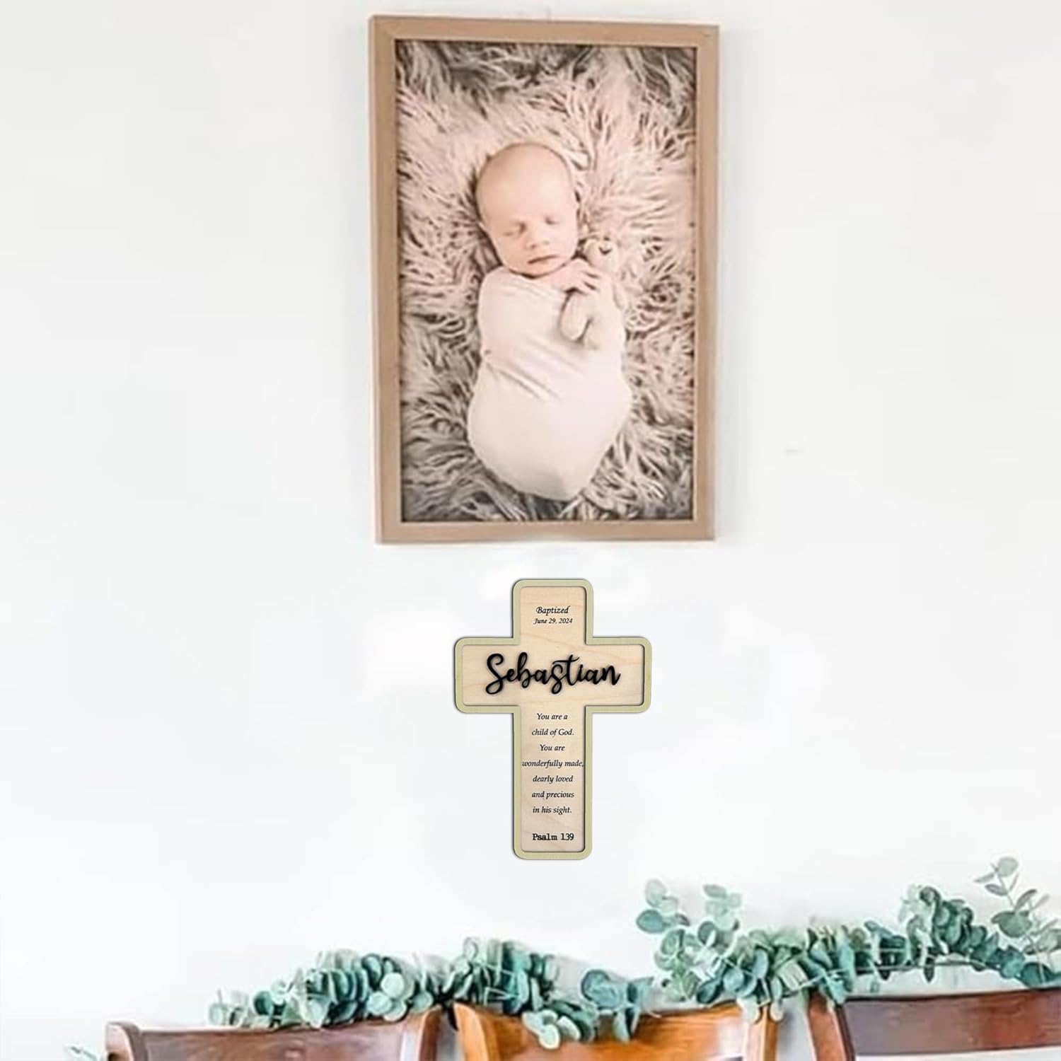 Personalized Baptism Cross Wooden Sign A6