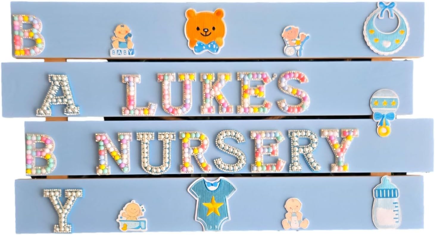 Handmade Baby Nursery Wooden Name Sign with Decor