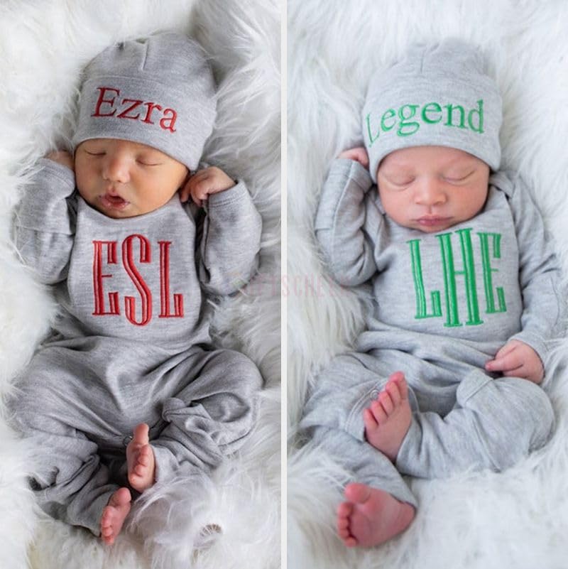 Personalized Baby Romper and Hat with Monogram