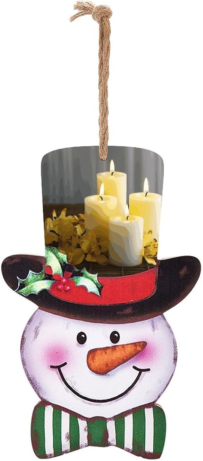 Christmas Snowman Wooden Sign with Rope