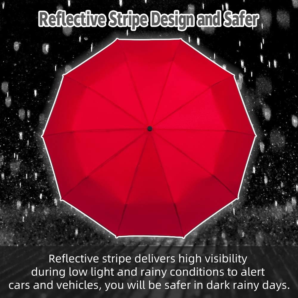 FDJASGY Windproof Travel Umbrella with Reflective Stripe and Zipper Pouch