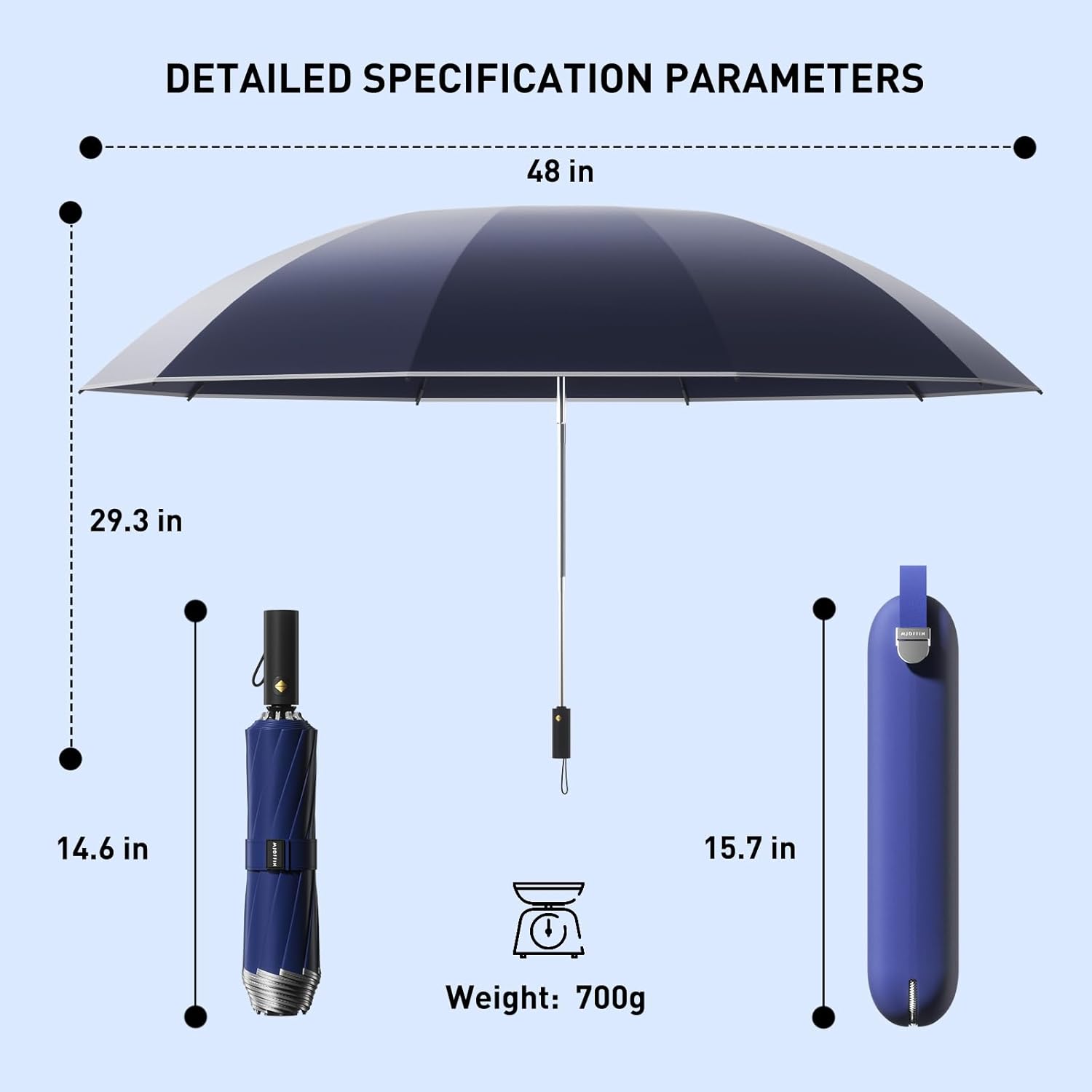 MJOFFIN 48 Inch Windproof Inverted Umbrella with Case