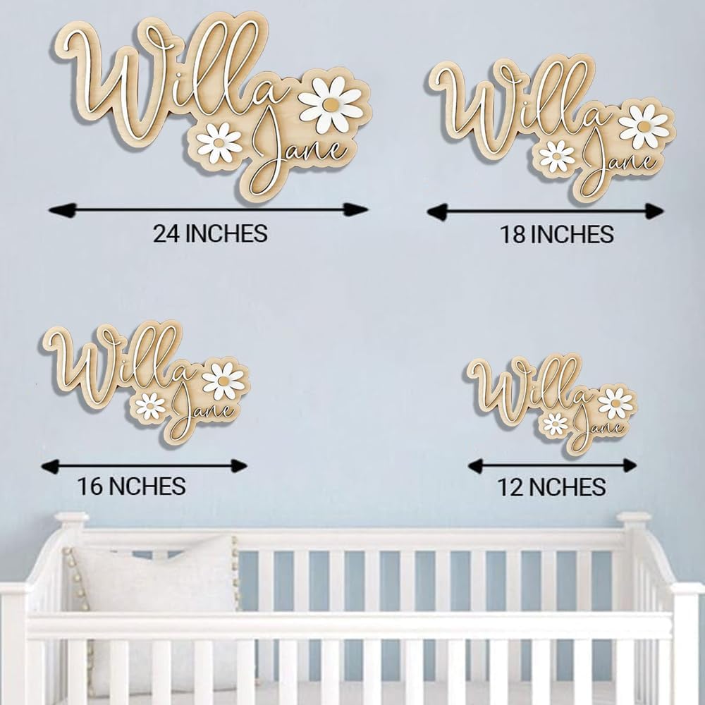 Personalized Wooden Nursery Name Sign with Baby Info