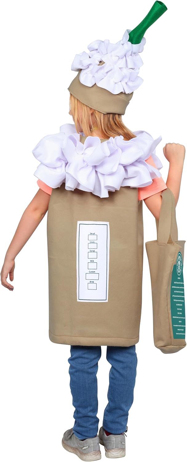 Dress Up America Coffee Costume for Kids - Frappuccino Latte Tunic Hat Bag
