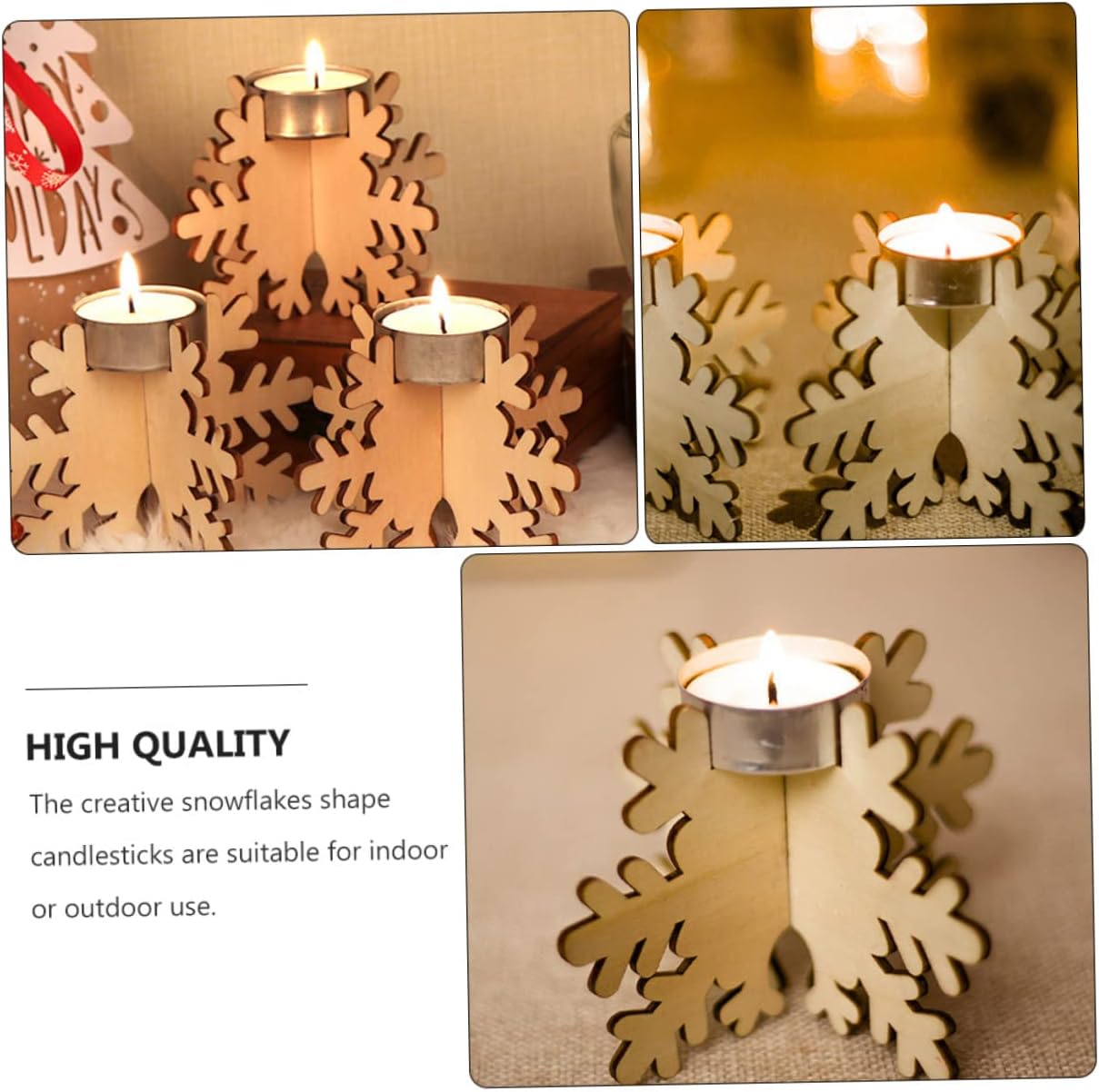 CIMAXIC Christmas Snowflake Candle Holders 6PCS Wooden Tea Light Stands