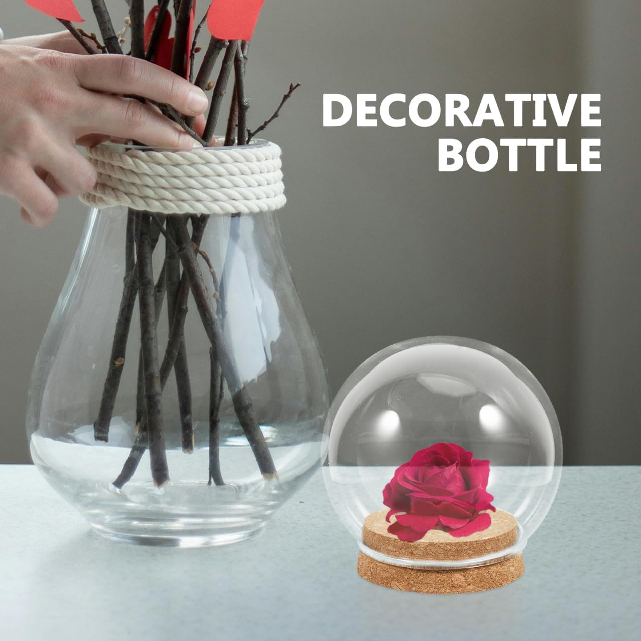 5pcs Clear Glass Cloche Dome with Wooden Base for Collectibles