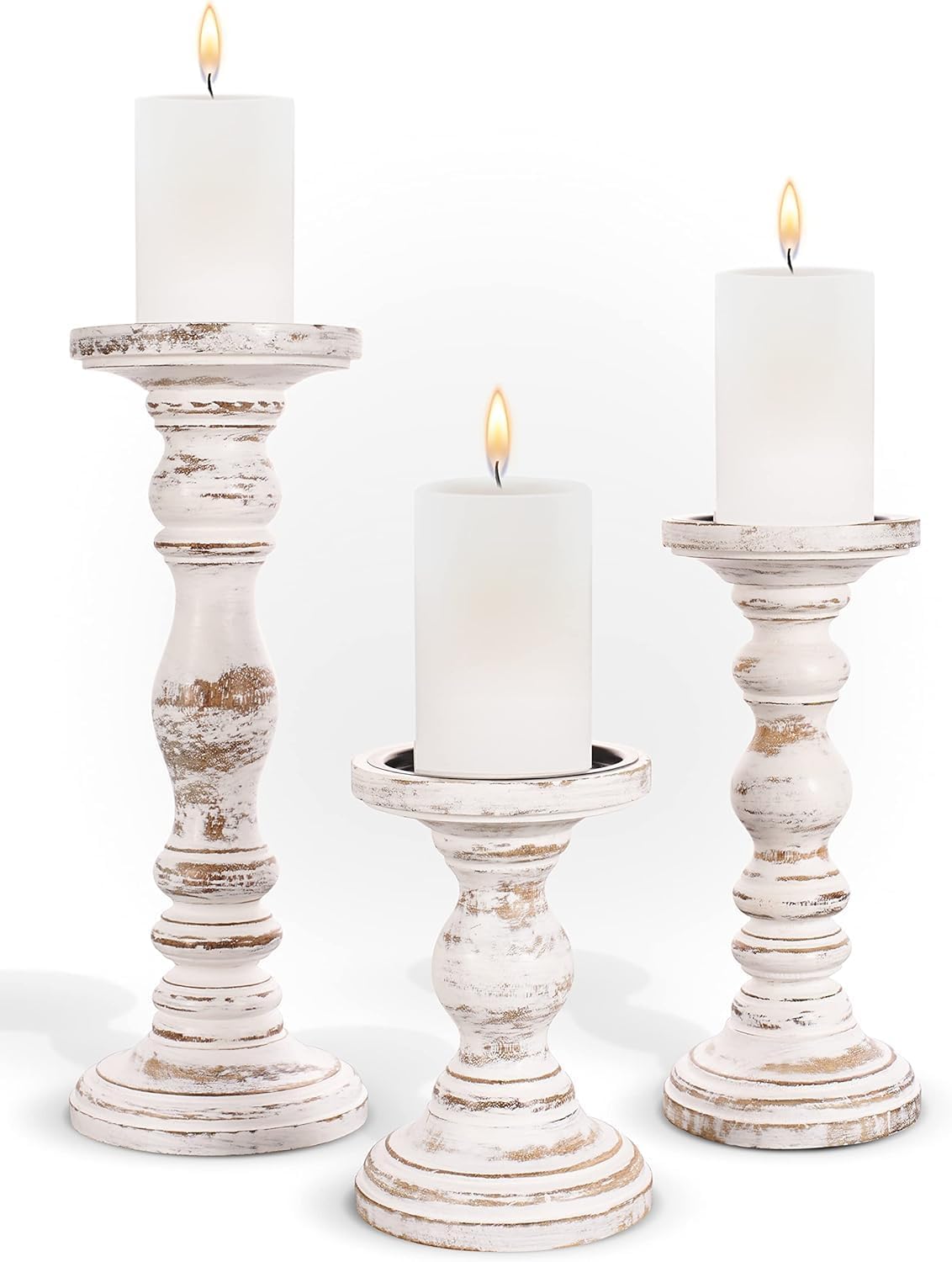 Creativeera Large Wooden Candle Holders for Pillar Candles