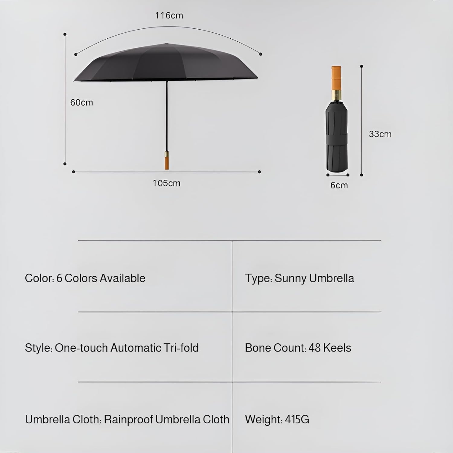 Mokcoliy Auto Open Wooden Umbrella with 48-Rib Frame and 4-Layer Coating
