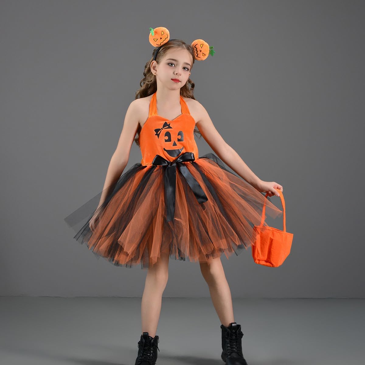 FYMNSI 3PCS Kids Halloween Pumpkin Tutu Dress Set
