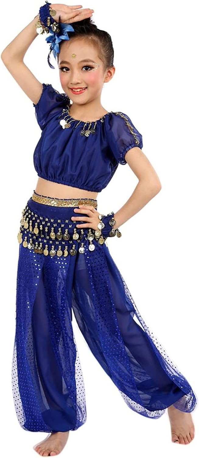 Girls Belly Dancer Dance Outfit Chiffon Top and Pants Halloween Costume Set 1