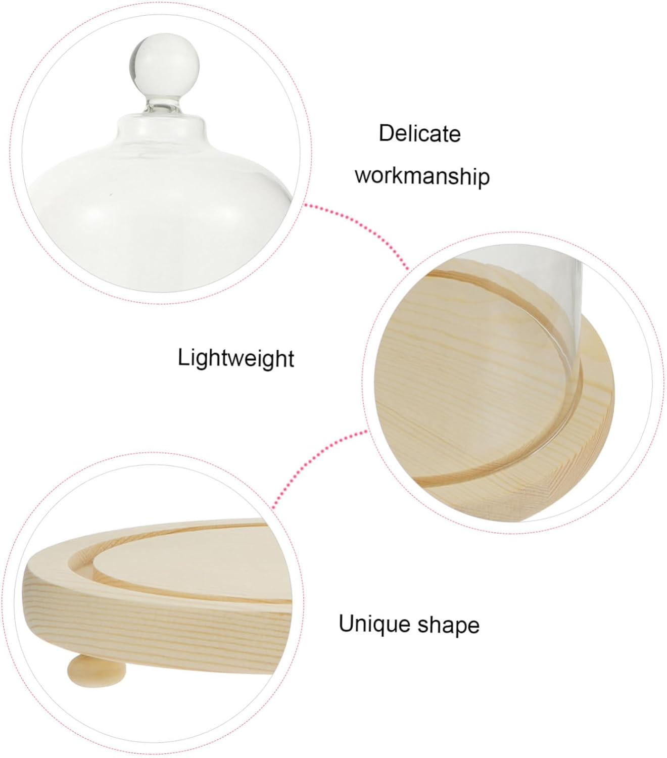 DOITOOL Clear Glass Dome Cloche with Wood Base