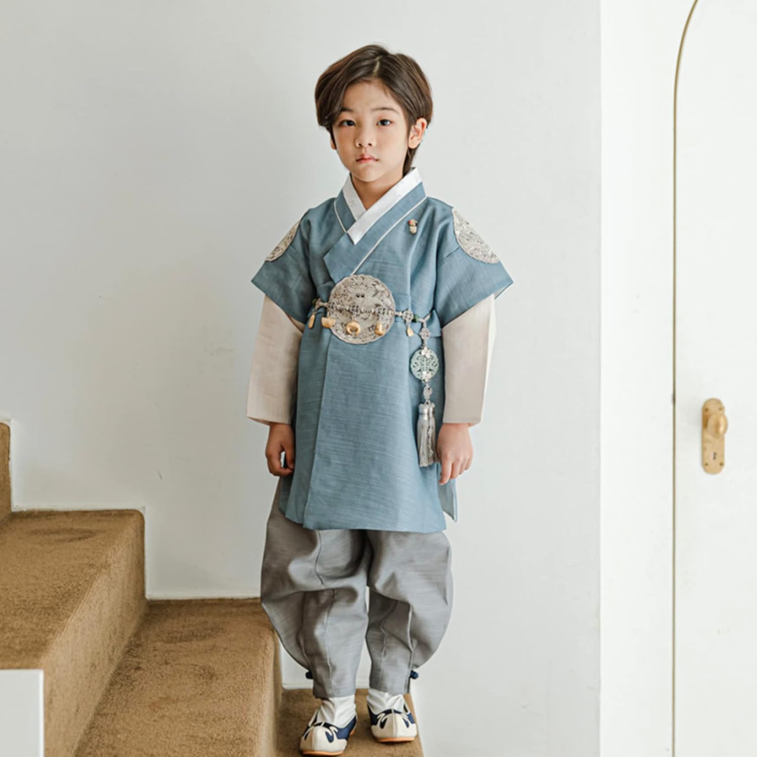Korean Light Blue Baby Hanbok for 100days10yo