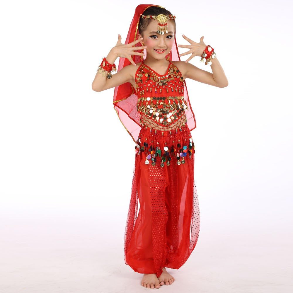 Handmade Girl Belly Dance Costume Crop Top with Sleeves for Kids