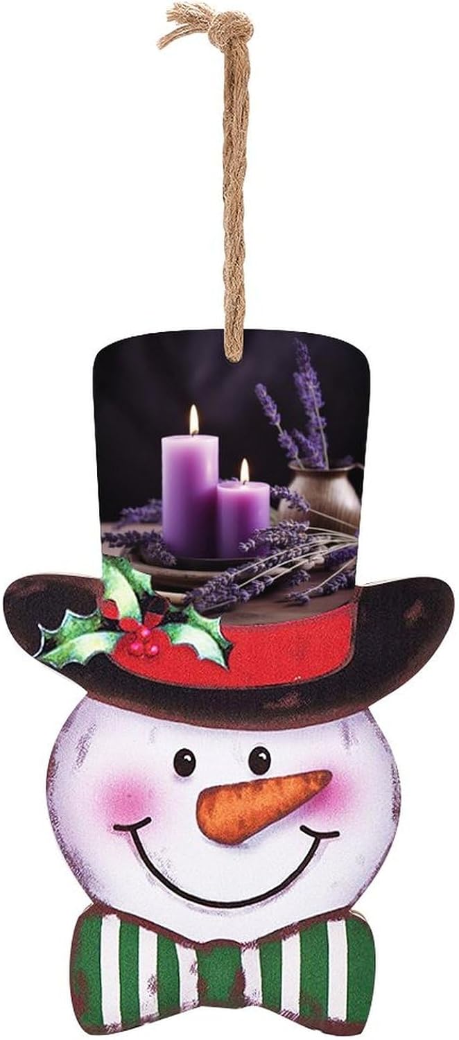 Christmas Wooden Sign with Purple Lavender and Candles