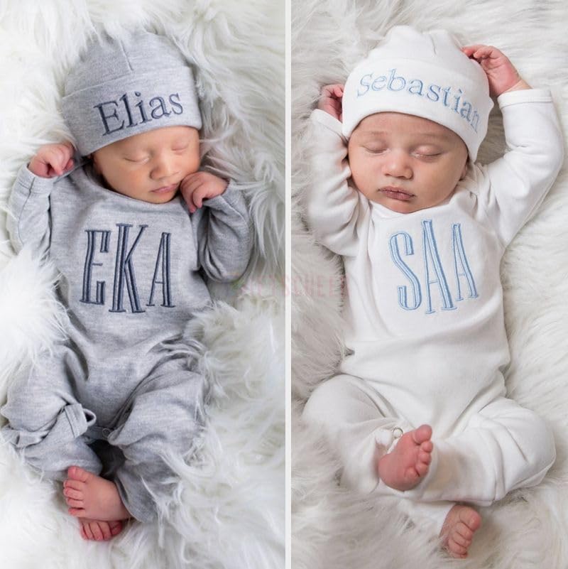 Personalized Baby Romper and Hat with Monogram
