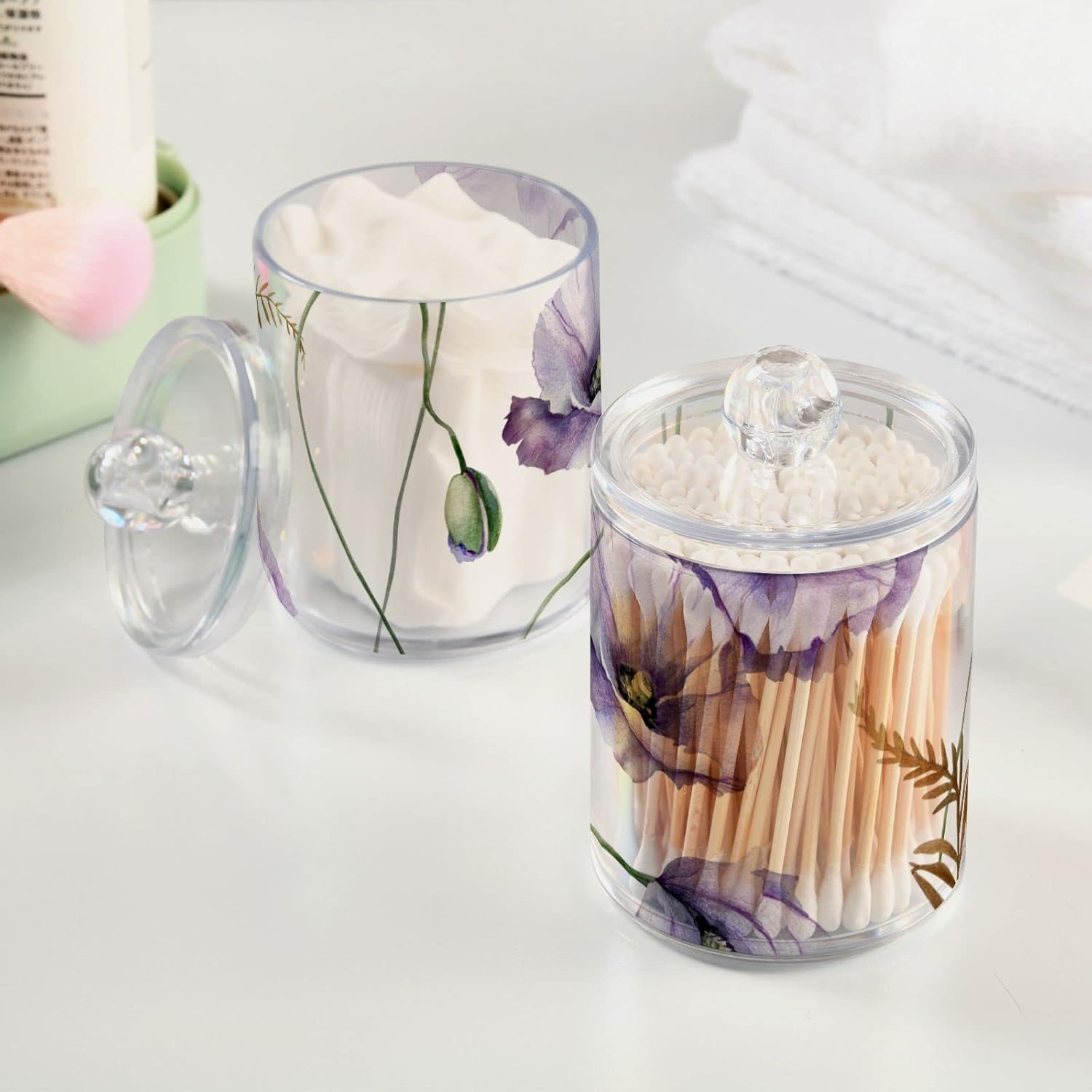 ALAZA 2 Pack QTip Holder Dispenser Clear Plastic Acrylic Jar Set