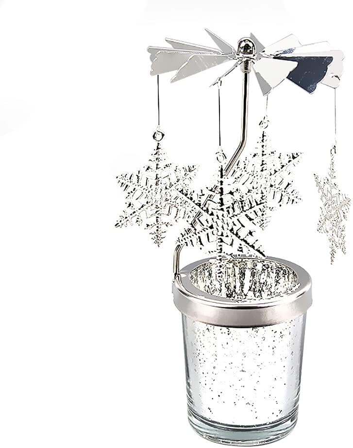 Eforcase Silver Spinning Candle Holder with Glass Cup