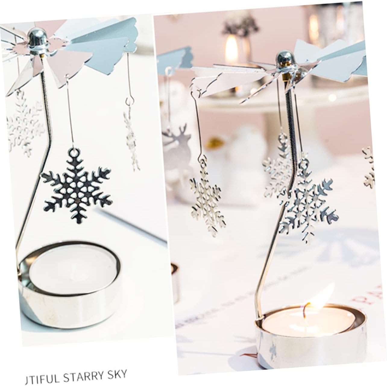 VOSAREA Rotating Snowflake Candle Holder for Holiday Decor