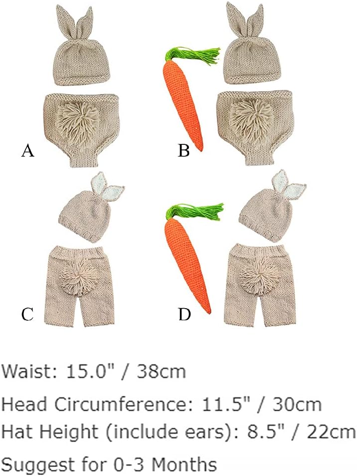 IDOPIP Newborn Baby Easter Bunny Photo Costume Set