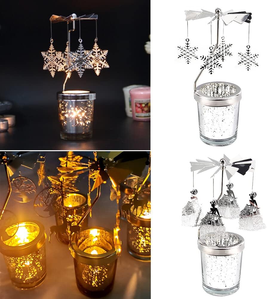 Eforcase Silver Spinning Candle Holder with Glass Cup