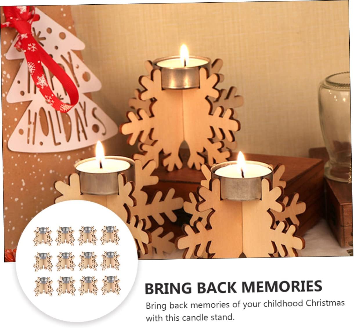 CIMAXIC Christmas Snowflake Candle Holders 6PCS Wooden Tea Light Stands