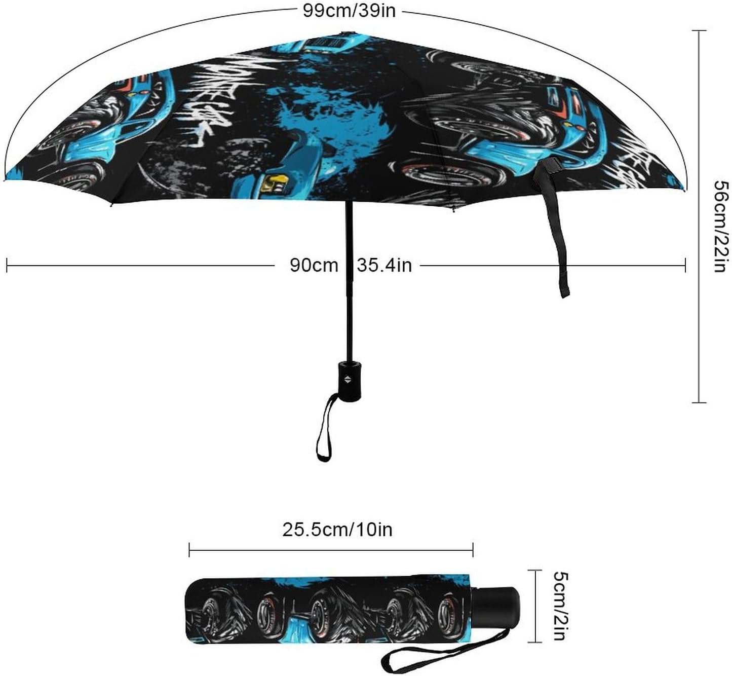 Monster Truck Windproof Folding Sun Rain Umbrella - Black Auto OpenClose