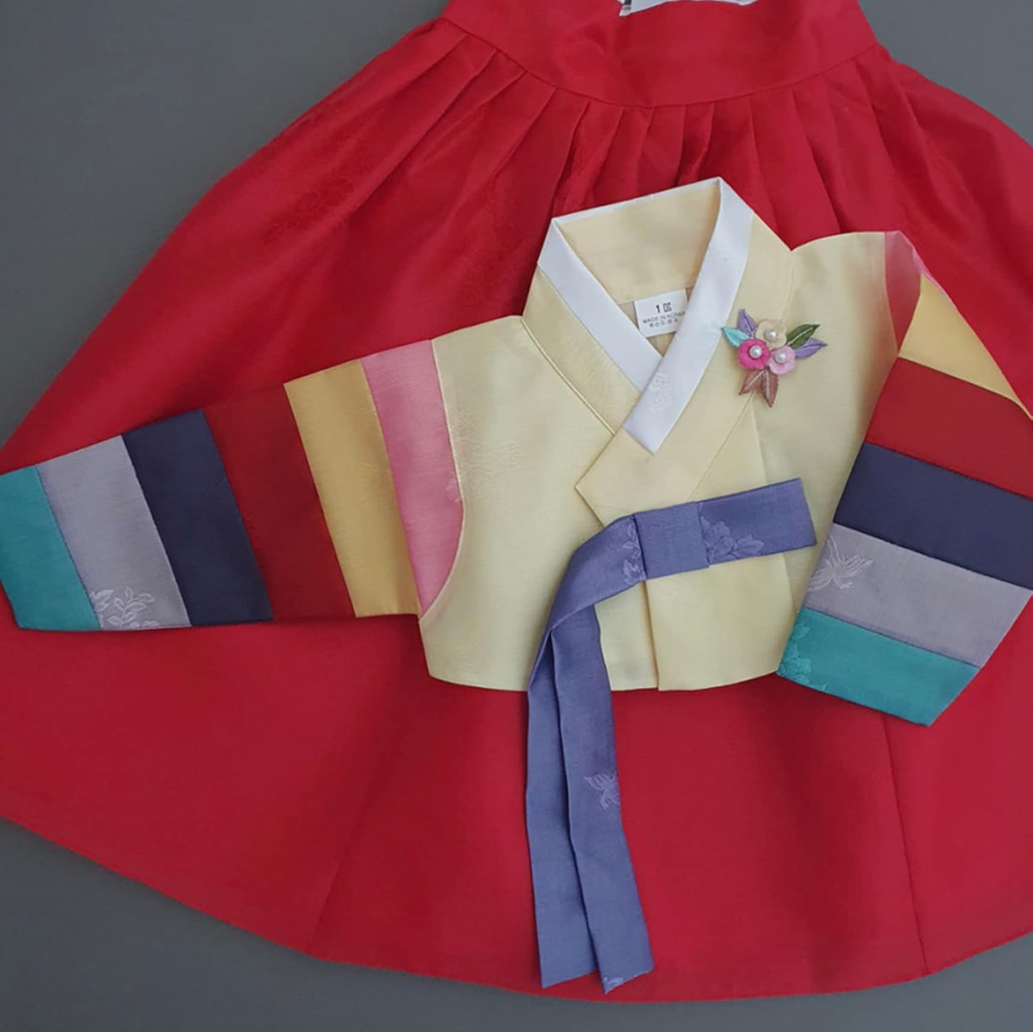 Korean Baby Girl Hanbok with Ivory Pink Floral Brooch
